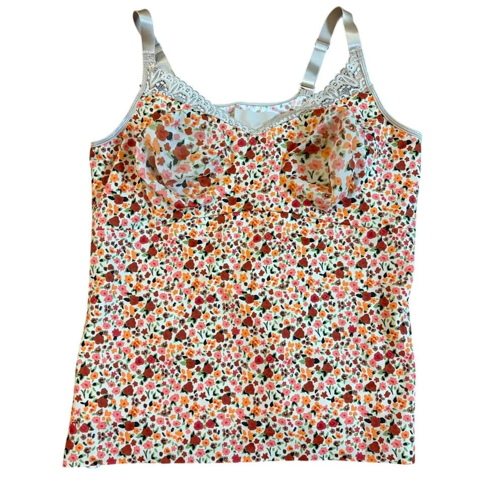 Ruby Ribbon Womens Fits Medium 48 Floral Camisole Lace Trim Shelf Bra Tank Top